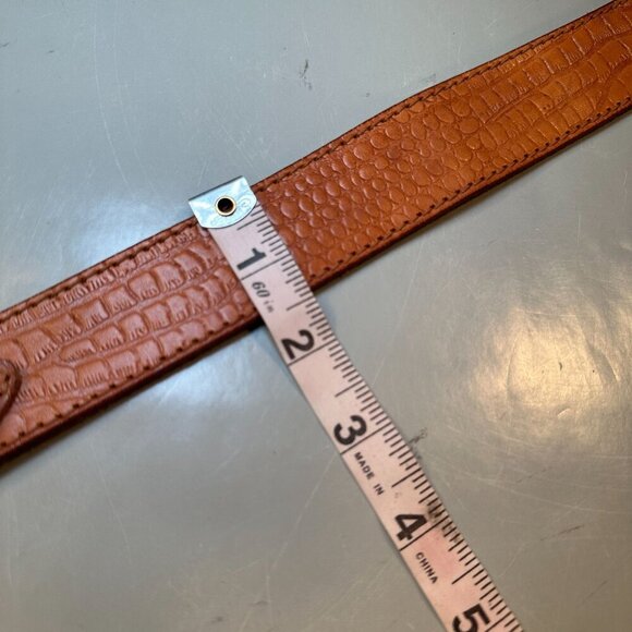 Fiorucci Italy Leather Double Strap Belt Vintage Embossed Brass Floral Accents - Picture 16 of 16